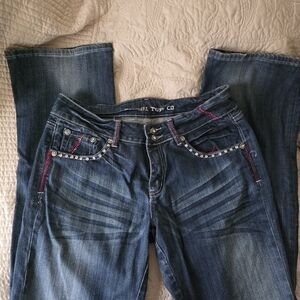 Cowgirl Tuff Dark Blue Bootcut Jeans with Rhinestone Trim